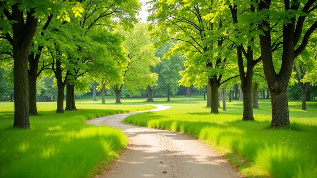 Skaists Rīgas parks ar pastaigu ceļiem un zaļumiem